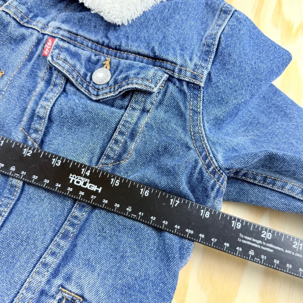 Levis Kids Denim Sherpa Trucker Jacket Blue Medium Wash Size L 12-13 Yrs